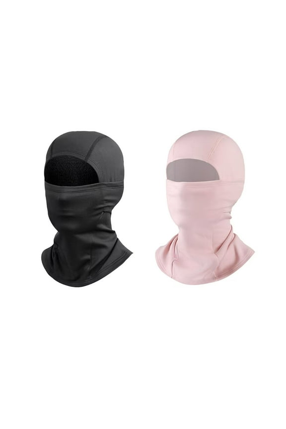 2PC Balaclava Face Mask for Child Ski Outdoor Sports Windproof Balaclava Cap Solid Color Full Face Mask Stretch Soft Winter Insulated Neck Protection Hood Black+Pink