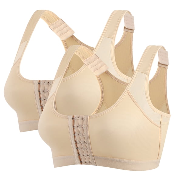 Xfvqtps 2PC Large Size Sports Bras for Women Back Mesh Cross Buckle Strap Front Multi Row Buckle No Underwire Breathable Yoga Bra Beige*2