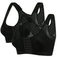 thumbnail image 1 of Xfvqtps 2PC Large Size Sports Bras for Women Back Mesh Cross Buckle Strap Front Multi Row Buckle No Underwire Breathable Yoga Bra Black*2, 1 of 8