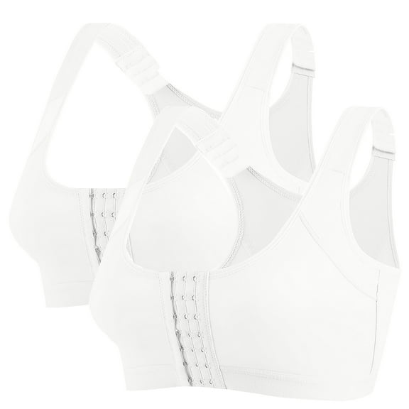 Xfvqtps 2PC Large Size Sports Bras for Women Back Mesh Cross Buckle Strap Front Multi Row Buckle No Underwire Breathable Yoga Bra White*2