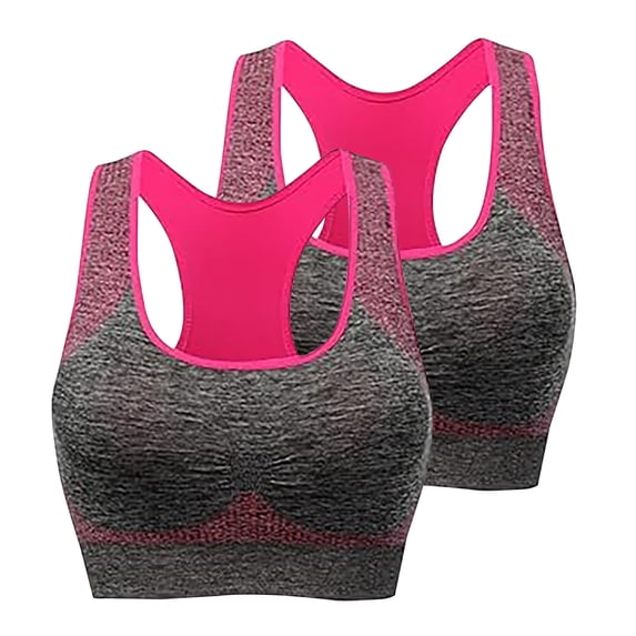 Xfvqtps 2PC Sports Bras for Women Racerback Shockproof Sweating Absorbent Wireless Elastic Pullover Comfortable Breathable Yoga Bra Hot Pink*2