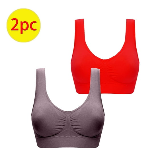 Xfvqtps 2PC Sports Bras for Women Wireless Standard Strap Elastic Pullover Comfortable Breathable Yoga Bra Gray Red