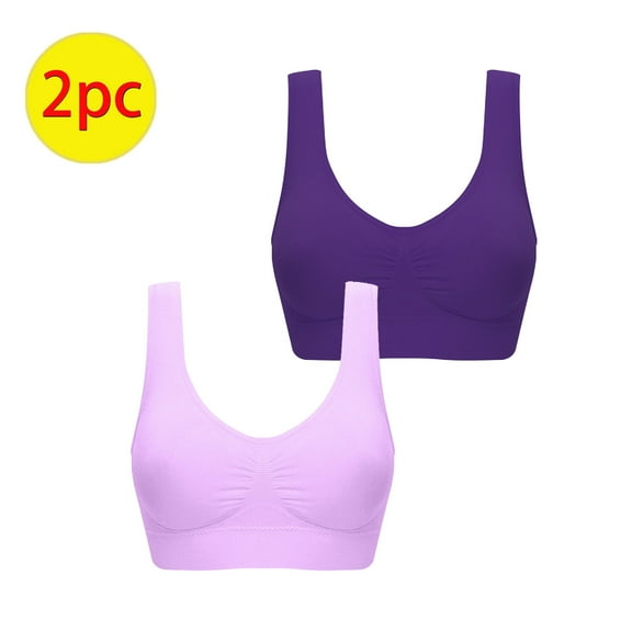 Xfvqtps 2PC Sports Bras for Women Wireless Standard Strap Elastic Pullover Comfortable Breathable Yoga Bra Purple Deep Purple
