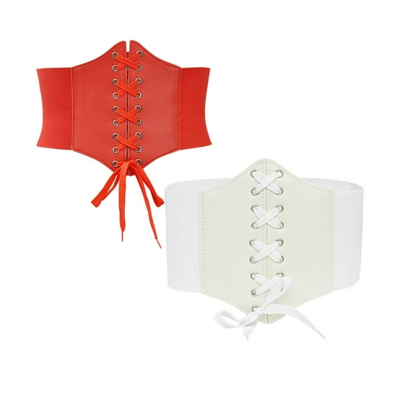 Xfvqtps 2PC Waist Trainer for Women Lace up Corset Shapewear Tummy Control Slimming Body Shaper Girdle Waist Cincher Postpartum Belly Band White