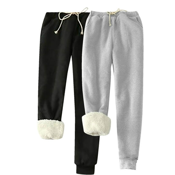 Xfvqtps 2PC Womens Pajama Pants Plush Lining Thickened Insulation Warm Winter Home Sweatpants Adjustable Drawstring Jogger Track Pants Athletic Active Lounge Pants Black+Gray XXL