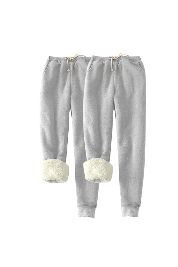 2PC Womens Pajama Pants Plush Lining Thickened Insulation Warm Winter Home Sweatpants Adjustable Drawstring Jogger Track Pants Athletic Active Lounge Pants Gray*2 XXL