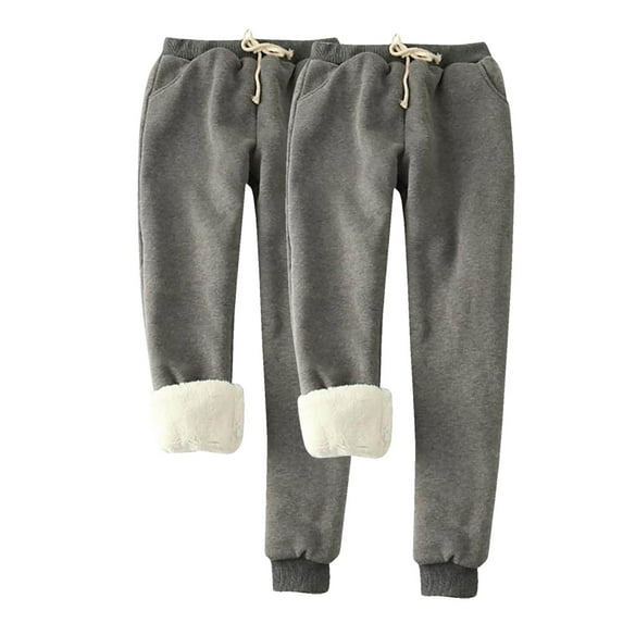 Xfvqtps 2PC Womens Pajama Pants Plush Lining Thickened Insulation Warm Winter Home Sweatpants Adjustable Drawstring Jogger Track Pants Athletic Active Lounge Pants Dark Gray*2 XXL