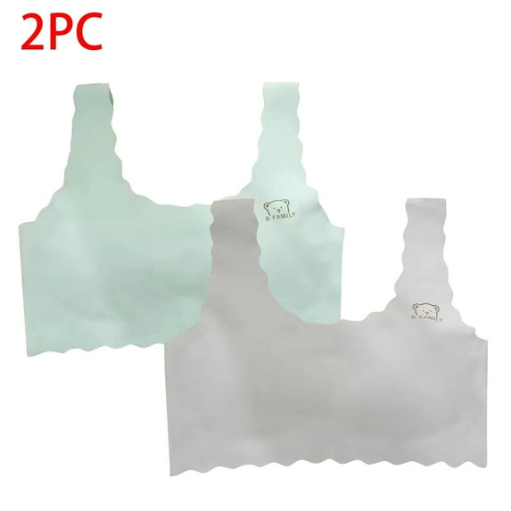 Xfvqtps 2PCS Girls Bras with Padded Fixed Cup Seamless Ice Silk Cooling Breathable Comfortable Wavy Edge Training Bra for Teen Big Kids Cute Bear Print Girls Bras for 8-16 Years Green+Gray