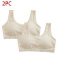 thumbnail image 1 of Xfvqtps 2PCS Girls Sports Bras with Padded Fixed Cup Seamless Cotton Mesh Breathable Comfortable Solid Color Training Bra for Teen Flower Shaped Button Decor Girls Bras for 10-16 Years Beige+Beige, 1 of 6