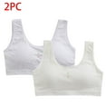 thumbnail image 1 of Xfvqtps 2PCS Girls Sports Bras with Padded Fixed Cup Seamless Cotton Mesh Breathable Comfortable Solid Color Training Bra for Teen Flower Shaped Button Decor Girls Bras for 10-16 Years Gray+White, 1 of 6