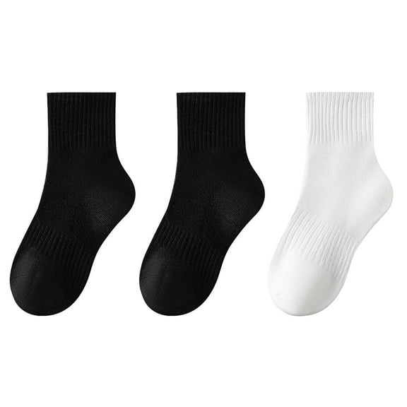 Xfvqtps 3 Pairs Children Boys and Girls Crew Socks Long Tube Solid Color Sweat Absorbing Comfort Breathable Soft Cotton Socks for 3-16 Years Dark Gray