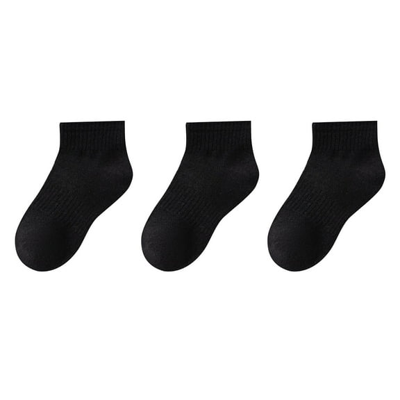 Xfvqtps 3 Pairs Children Boys and Girls Crew Socks Short Tube Ankle Solid Color Sweat Absorbing Comfort Breathable Soft Cotton Socks for 3-16 Years Black