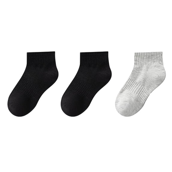 Xfvqtps 3 Pairs Children Boys and Girls Crew Socks Solid Color Short Tube Ankle Sweat Absorbing Comfort Breathable Soft Cotton Socks for 3-16 Years Black