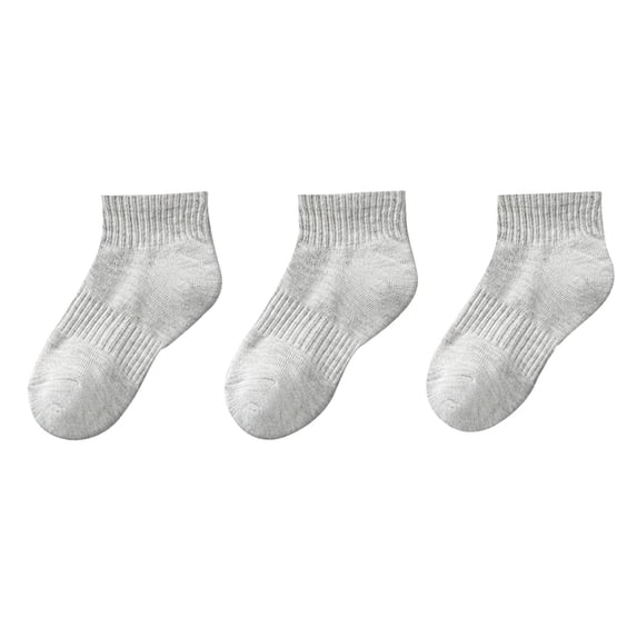 Xfvqtps 3 Pairs Children Boys and Girls Crew Socks Solid Color Short Tube Ankle Sweat Absorbing Comfort Breathable Soft Cotton Socks for 3-16 Years Gray