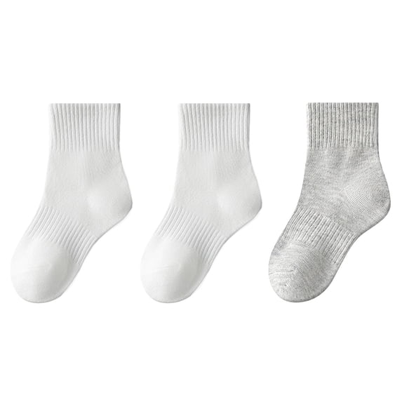 Xfvqtps 3 Pairs Children Boys and Girls Crew Socks Mid Tube Solid Color Sweat Absorbing Comfort Breathable Soft Cotton Socks for 3-16 Years Beige