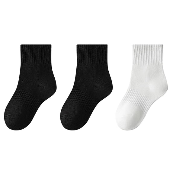 Xfvqtps 3 Pairs Children Boys and Girls Crew Socks Mid Tube Solid Color Sweat Absorbing Comfort Breathable Soft Cotton Socks for 3-16 Years Dark Gray