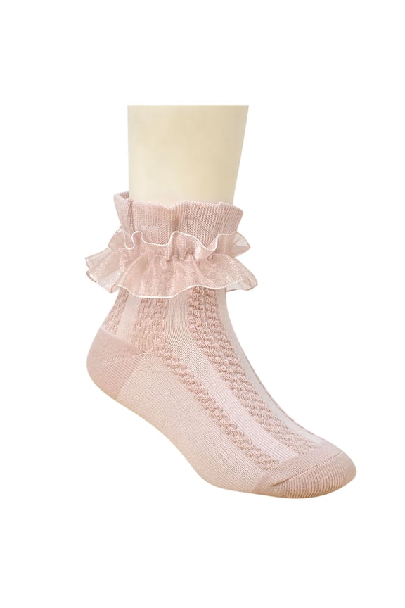 3 Pairs Girls Ruffle Socks Lace Mid Tube Sweet Princess Elastic Comfort Breathable Soft Frilly Socks Hot Pink