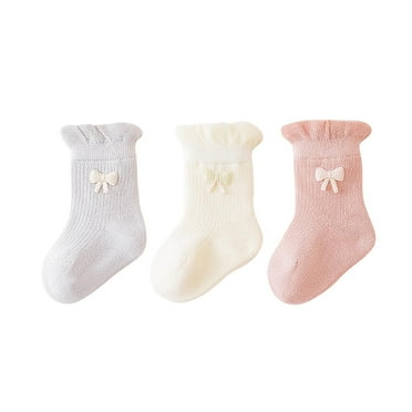 Xfvqtps 3 Pairs Kids Baby Infant Toddler Ruffle Socks Bowknot Solid Color Cute Princess Comfortable Breathable Cotton Socks for 0-12 Years Gray