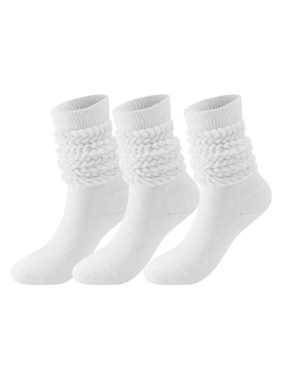 3 Pairs Womens Slouch Socks Stacked Solid Color Knitting Personality Fashion Comfortable Soft Thread Socks White
