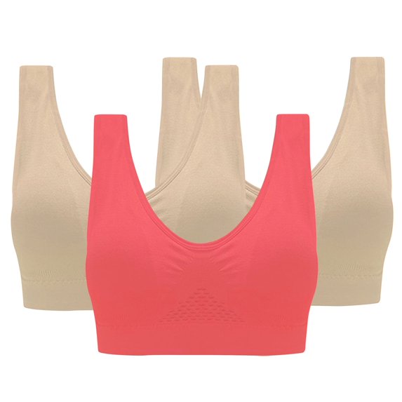 Xfvqtps 3PC Women Sports Bra Wireless Mesh Hollow Back Breathable Summer Solid Color Soft Comfortable Yoga Bras Multicolor-28