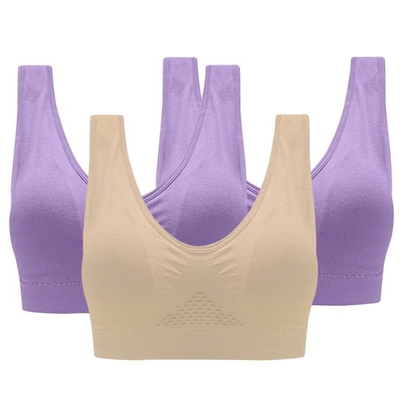Xfvqtps 3PC Women Sports Bra Wireless Mesh Hollow Back Breathable Summer Solid Color Soft Comfortable Yoga Bras Multicolor-29