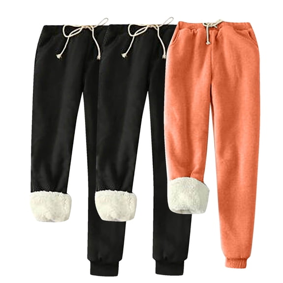 Xfvqtps 3PC Womens Pajama Pants Adjustable Drawstring Plush Lining Thickened Insulation Warm Winter Home Sweatpants Jogger Track Pants Athletic Active Lounge Pants Black*2+Orange M