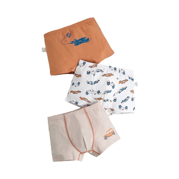 Xfvqtps 3PCS Kids Toddler Little Boys Underwear Boxer Briefs Cotton Soft Car Print Pack Panties Age 2-9 Years Brown