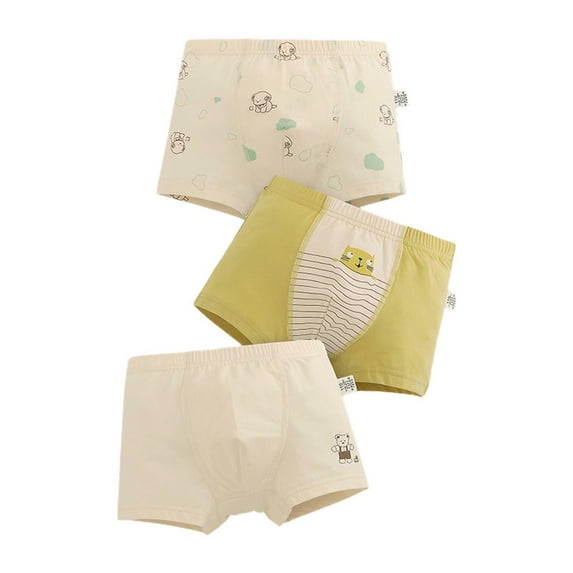 Xfvqtps 3PCS Kids Toddler Little Boys Underwear Boxer Briefs Cotton Soft Cute Print Assorted Panties Pack Age 2-9 Years Beige