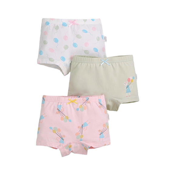 Xfvqtps 3PCS Kids Toddler Little Girls Underwear Boxer Briefs Ctton Soft Balloon Print Panties Pack for Girls 2-8 Years Green