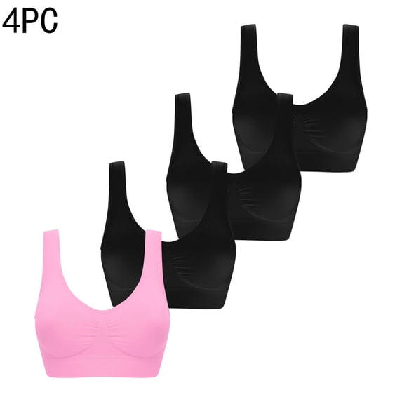 Xfvqtps 4PC Large Size Sports Bras for Women No Underwire Fold Elastic Soft Comfortable Breathable Yoga Bra Pink