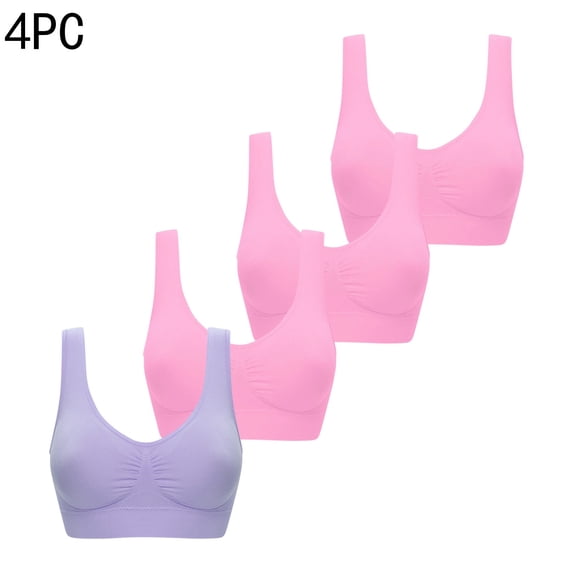 Xfvqtps 4PC Large Size Sports Bras for Women No Underwire Fold Elastic Soft Comfortable Breathable Yoga Bra Purple
