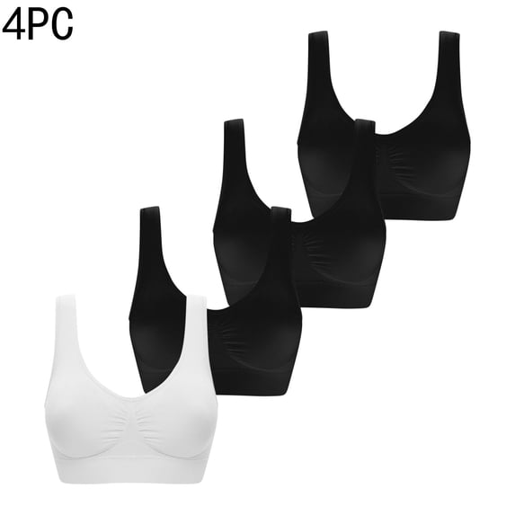Xfvqtps 4PC Large Size Sports Bras for Women No Underwire Fold Elastic Soft Comfortable Breathable Yoga Bra White