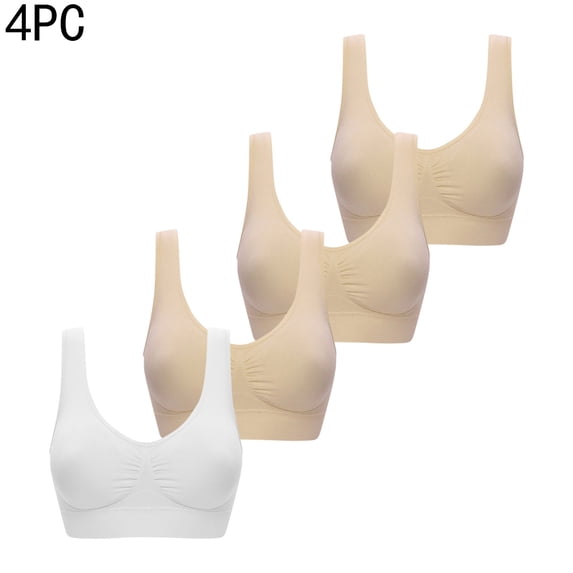 Xfvqtps 4PC Large Size Sports Bras for Women No Underwire Fold Elastic Soft Comfortable Breathable Yoga Bra White