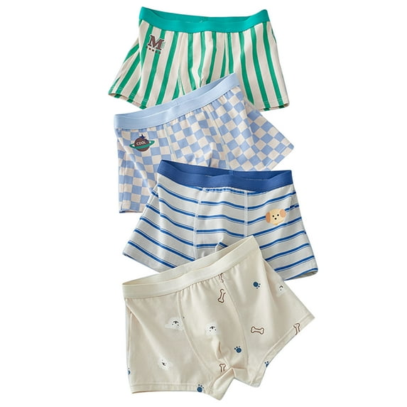 Xfvqtps 4PCS Kids Toddler Little Boys Underwear Boxer Briefs Cotton Soft Chessboard Pattern Stripes Pack for Boys 4-15 Years Multicolor-04