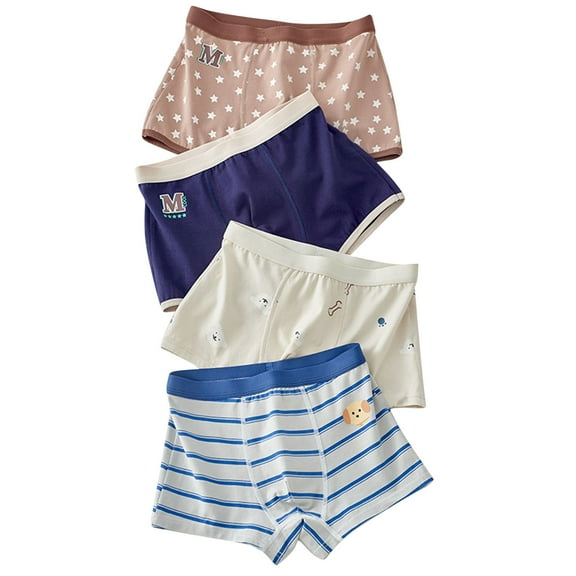 Xfvqtps 4PCS Kids Toddler Little Boys Underwear Boxer Briefs Cotton Soft Star Stripes Pack for Boys 4-15 Years Multicolor-03