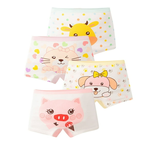 Xfvqtps 4PCS Kids Toddler Little Girls Underwear Boxer Briefs Cotton Soft Colorful Animals Print Panties Pack for Girls 1-14 Years Beige