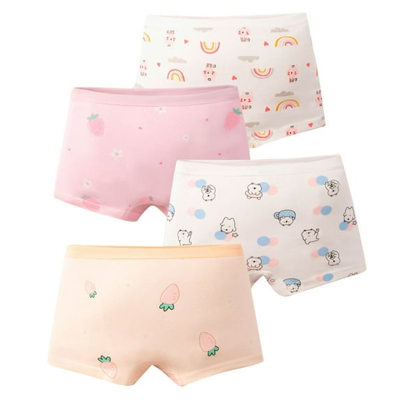 Xfvqtps 4PCS Kids Toddler Little Girls Underwear Boxer Briefs Cotton Soft Cute Strawberry Carrot Print Panties Pack for Girls 1-14 Years White