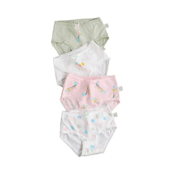 Xfvqtps 4PCS Kids Toddler Little Girls Underwear Cotton Soft Breathable Lace Balloon Print Panties Briefs 4 Pack Green