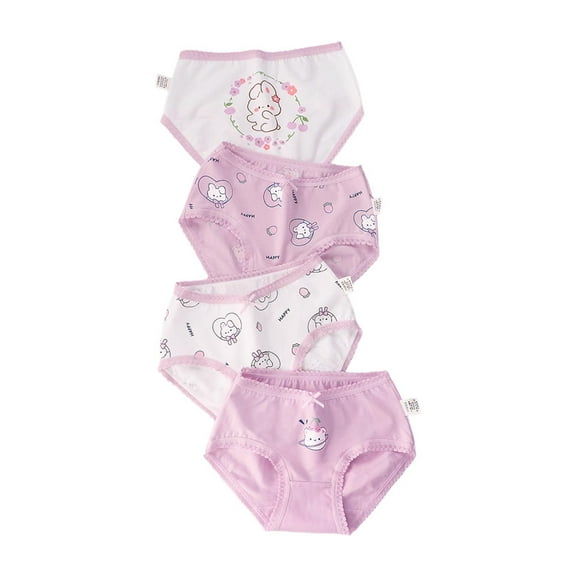 Xfvqtps 4PCS Kids Toddler Little Girls Underwear Cotton Soft Breathable Lace Purple Series Rabbit Print Panties Briefs 4 Pack Purple