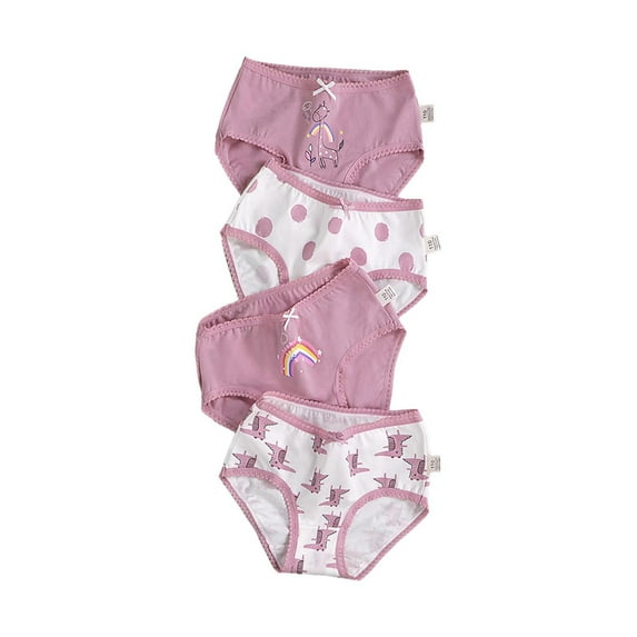 Xfvqtps 4PCS Kids Toddler Little Girls Underwear Cotton Soft Breathable Lace Purple Series Rainbow Print Panties Briefs 4 Pack Purple
