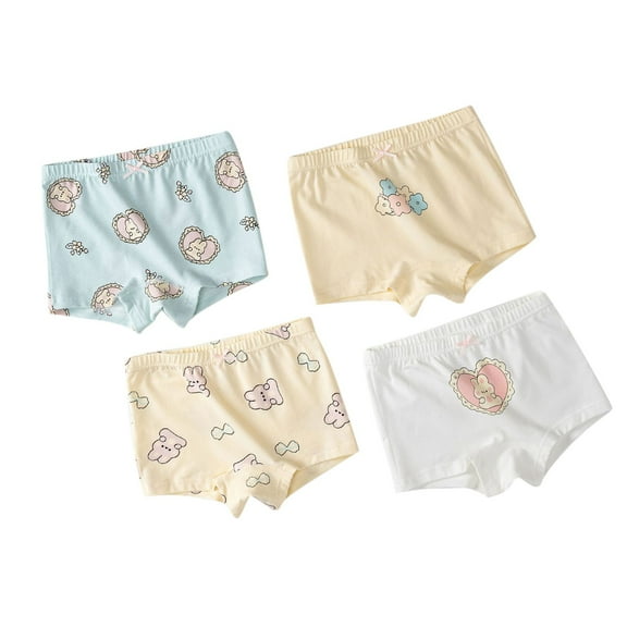 Xfvqtps 4PCS Kids Toddler Little Girls Underwear Ctton Soft Cute Rabbit Print Assorted Panties Pack for Girls 1-12 Years Beige