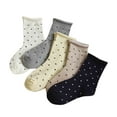 thumbnail image 1 of Xfvqtps 5 Pairs Children Girls Crew Socks Polka Dot Curl Thin Mid Tube Sweet Princess Causal Elastic Comfortable Soft Breathable Cotton Socks for 1-12 Years Black-01, 1 of 3