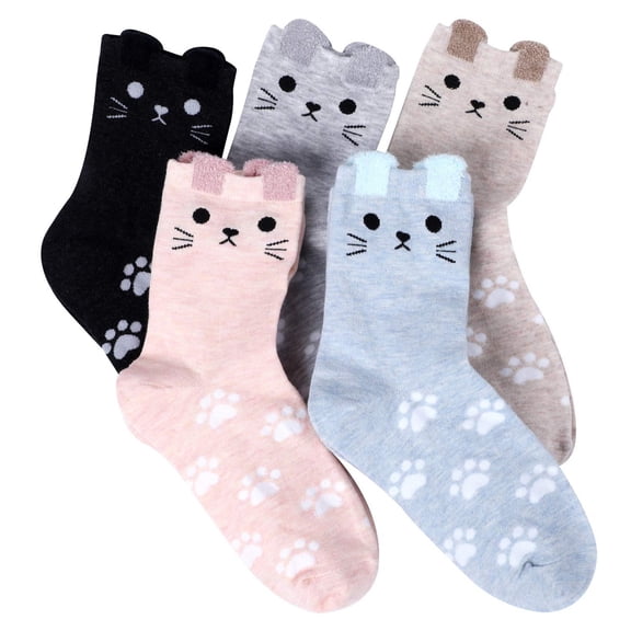 Xfvqtps 5 Pairs Cute Socks for Womens Girls Funny Cat Paw Print Middle Tube Non Shedding Comfortable Breathable Elastic Soft Cozy Premium Spring Summer Cotton Funny Socks Multicolor-03