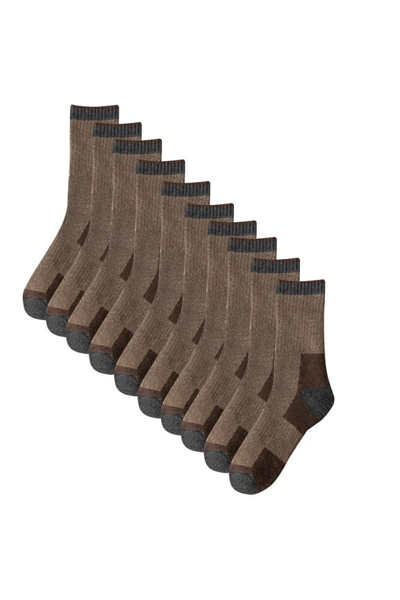 5 Pairs Mens Crew Socks Mid Tube Color Blocking Knitting Sweat Absorbing Breathable Comfort Soft Warm Cotton Socks Coffee