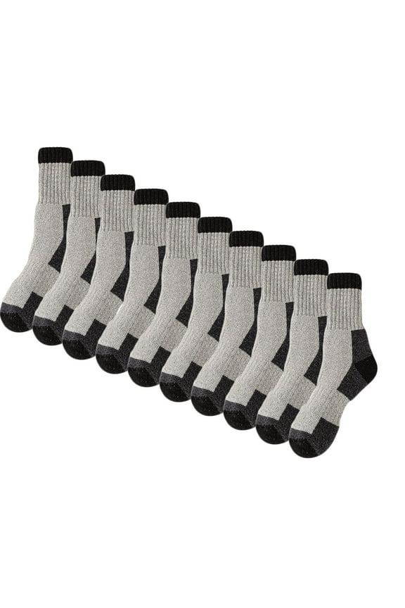 5 Pairs Mens Crew Socks Mid Tube Color Blocking Knitting Thickened Plush Lining Sweat Absorbing Breathable Comfort Soft Warm Cotton Socks Light Gray