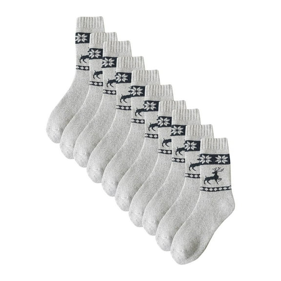 Xfvqtps 5 Pairs Mens Crew Socks Mid Tube Deer Pattern Knitting Thickened Sweat Absorbing Breathable Comfort Soft Warm Cotton Socks Light Gray