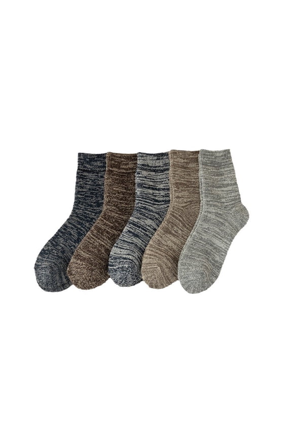 5 Pairs Mens Crew Socks Mixed Color Stripes Simplicity Non Shedding Elastic Premium Comfortable Soft Cozy Cotton Socks red