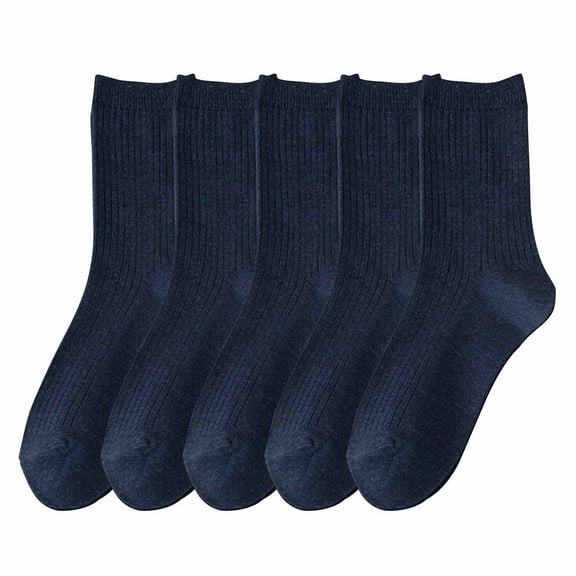 Xfvqtps 5 Pairs Mens Crew Socks Solid Color Simplicity Non Shedding Elastic Premium Comfortable Soft Cozy Cotton Socks Navy
