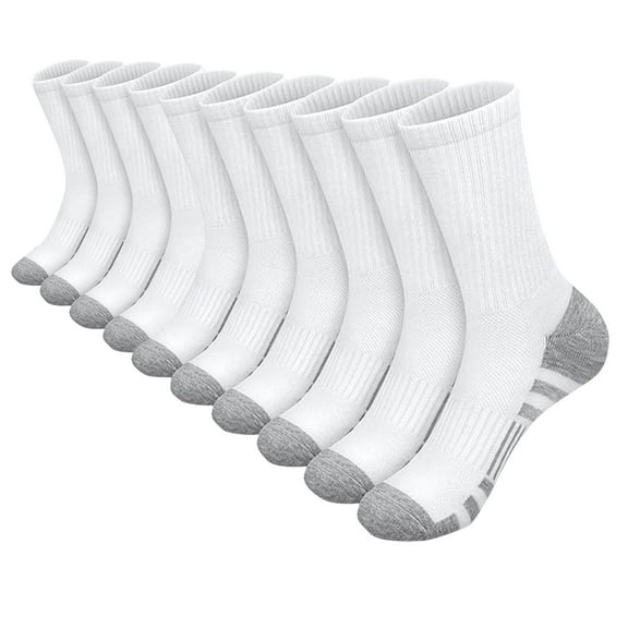 Xfvqtps 5 Pairs Mens Sports Socks Towel Bottom Mid Tube Simplicity Thickened Elastic Sweat Absorbing Comfortable Breathable Outdoor Running Mountaineering Socks White-01