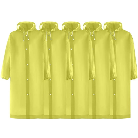Xfvqtps 5 Pairs Mens and Womens Raincoat with Hooded Long Solid Color Adjustable Drawstring Button Waterproof Cycling Outdoor Activities Rain Jackets Rain Poncho Yellow